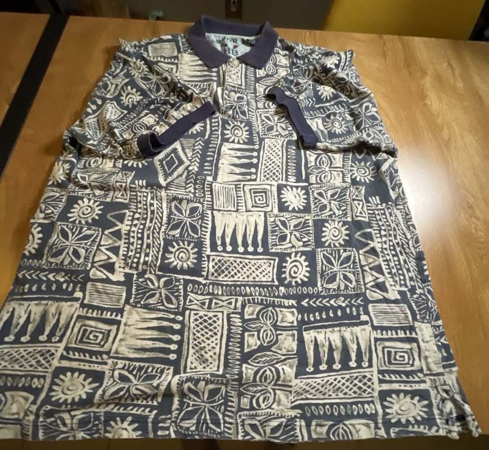 Harbor Bay Vintage 90s Abstract Geometric Print Pique Polo Shirt XL Tall